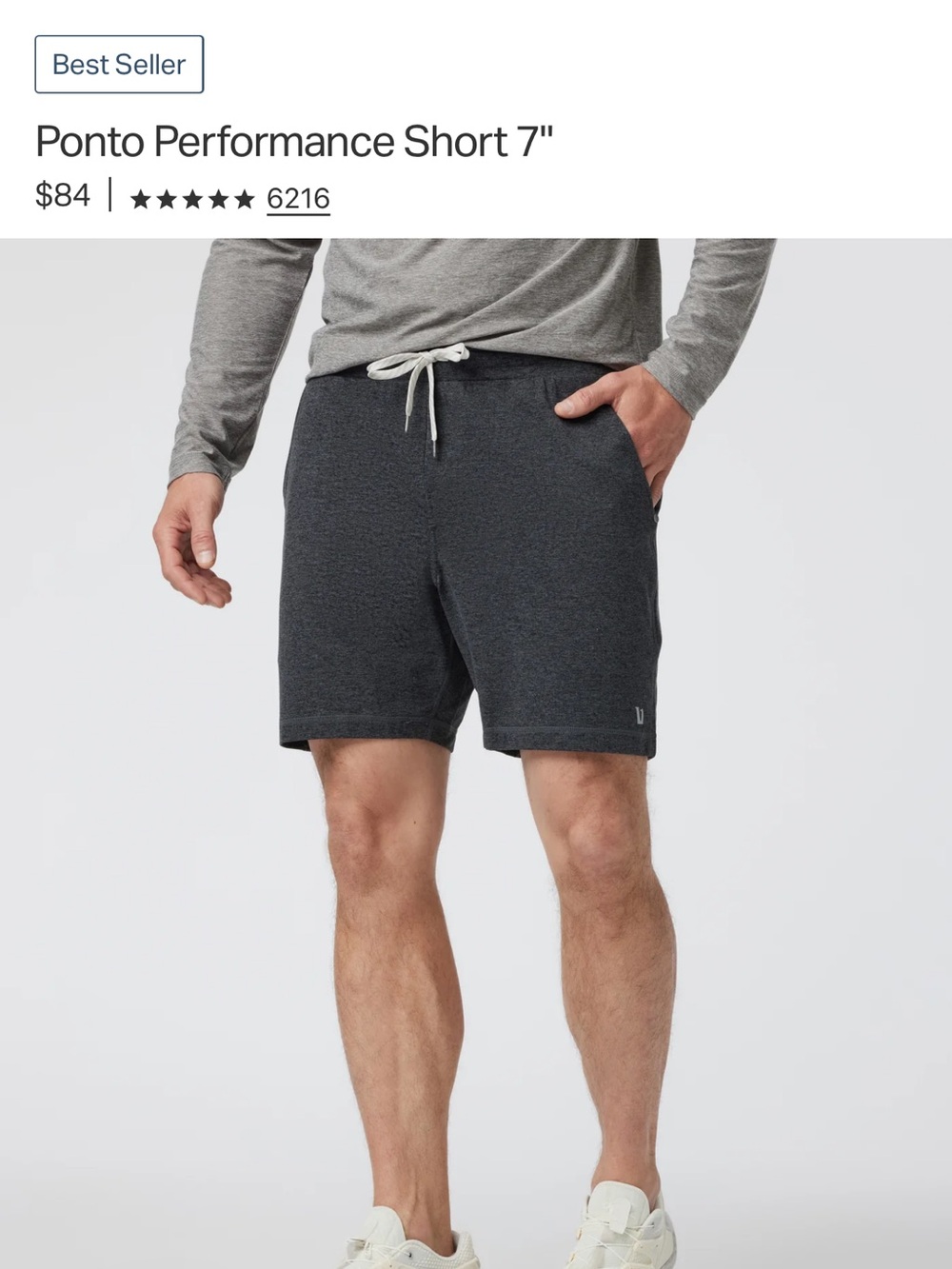 Vuori men’s Ponto Performance Short 7" - Dark Charcoal